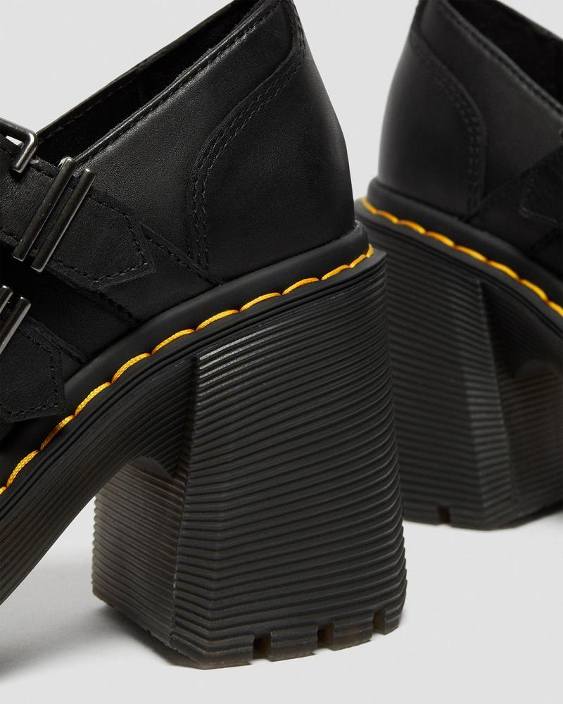 Zapatos Mary Jane Dr Martens Eviee Sendal Cuero Tacón Mujer Negros | MX 456NWY